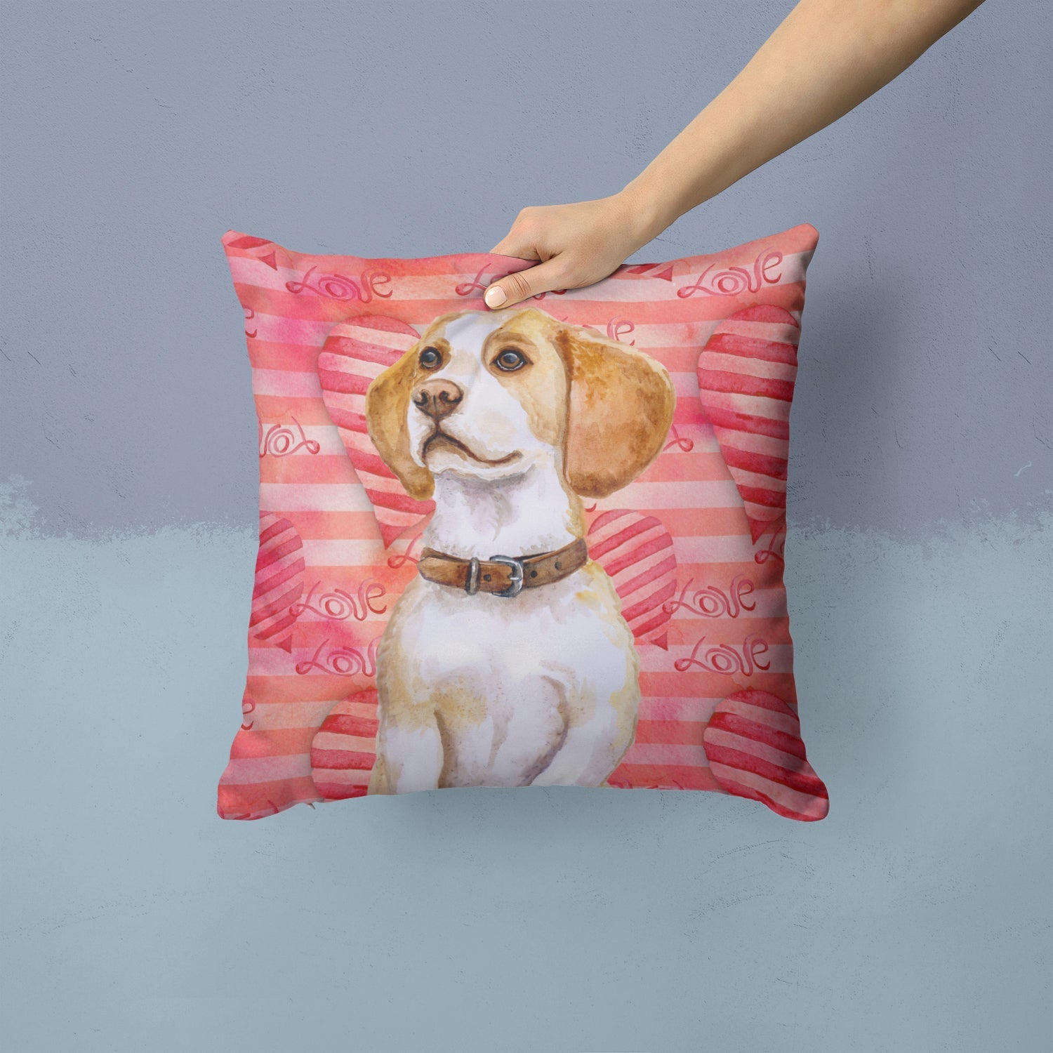 Beagle Love Decorative Throw Pillow 14x14 Indoor Outdoor Accent Cushion, Fabric Cover with Insert for Sofa, Bed, Porch & Living Room