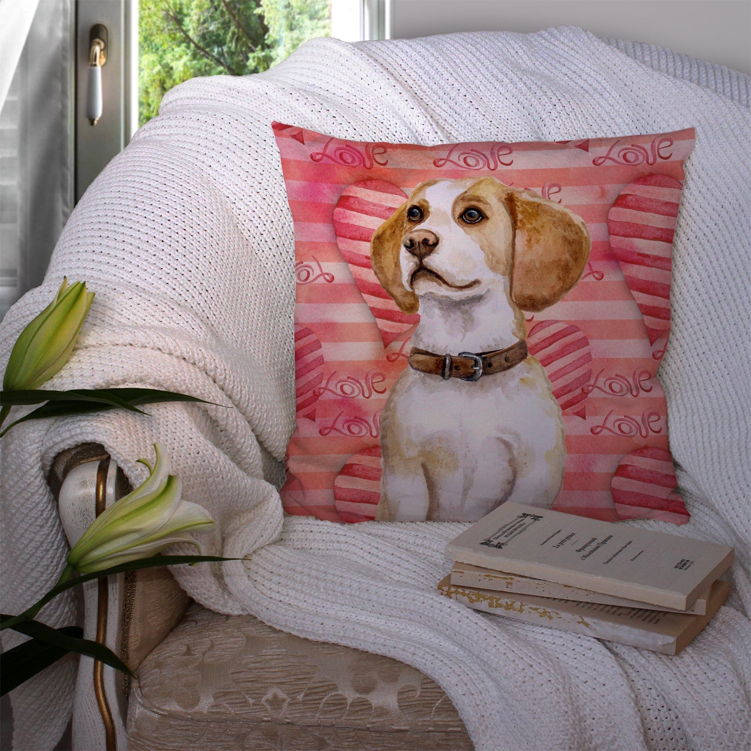 Beagle Love Decorative Throw Pillow 14x14 Indoor Outdoor Accent Cushion, Fabric Cover with Insert for Sofa, Bed, Porch & Living Room
