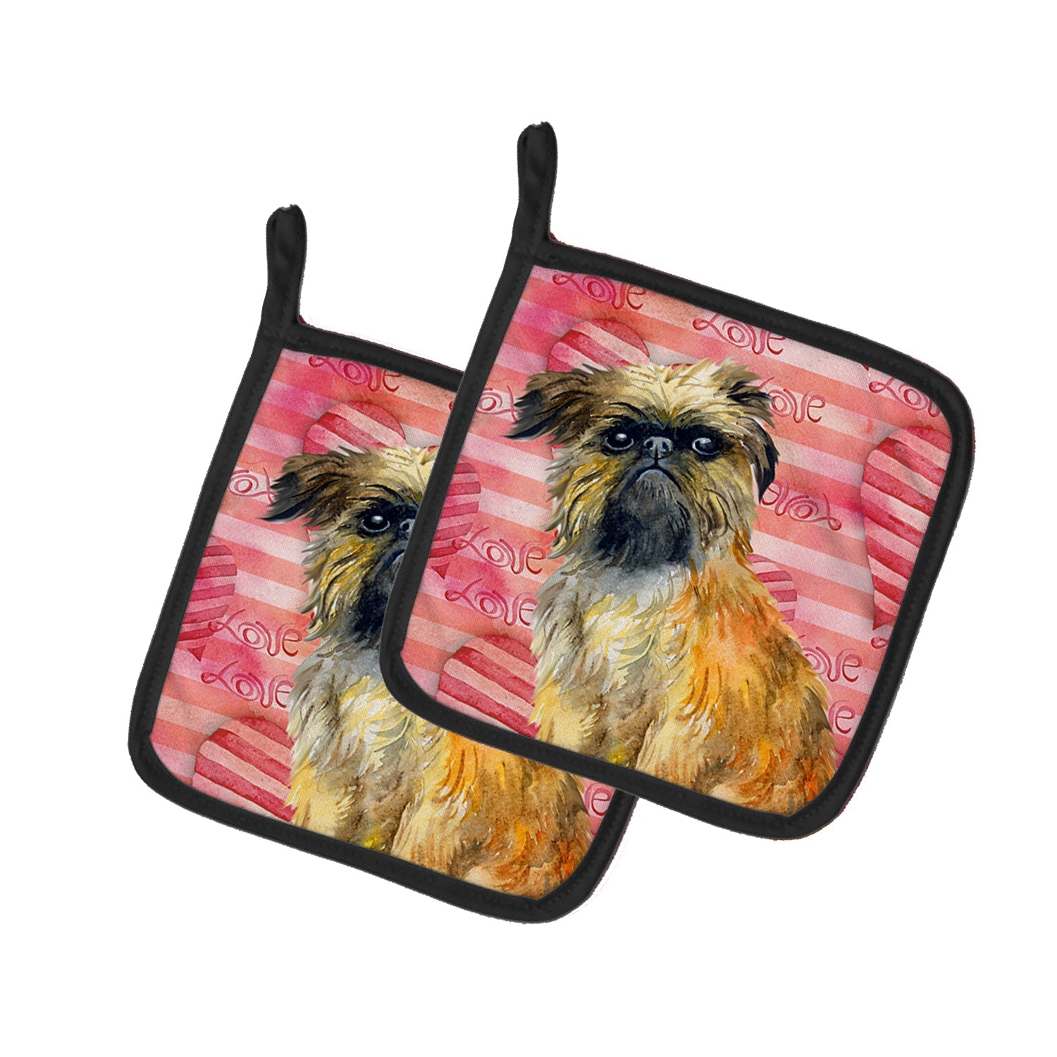 Brussels Griffon Love Pot Holder Set of 2 Heat Resistant Quilted Hot Pads 7.5 x 7.5 Inch, Insulated Kitchen Trivets for Cooking & Baking