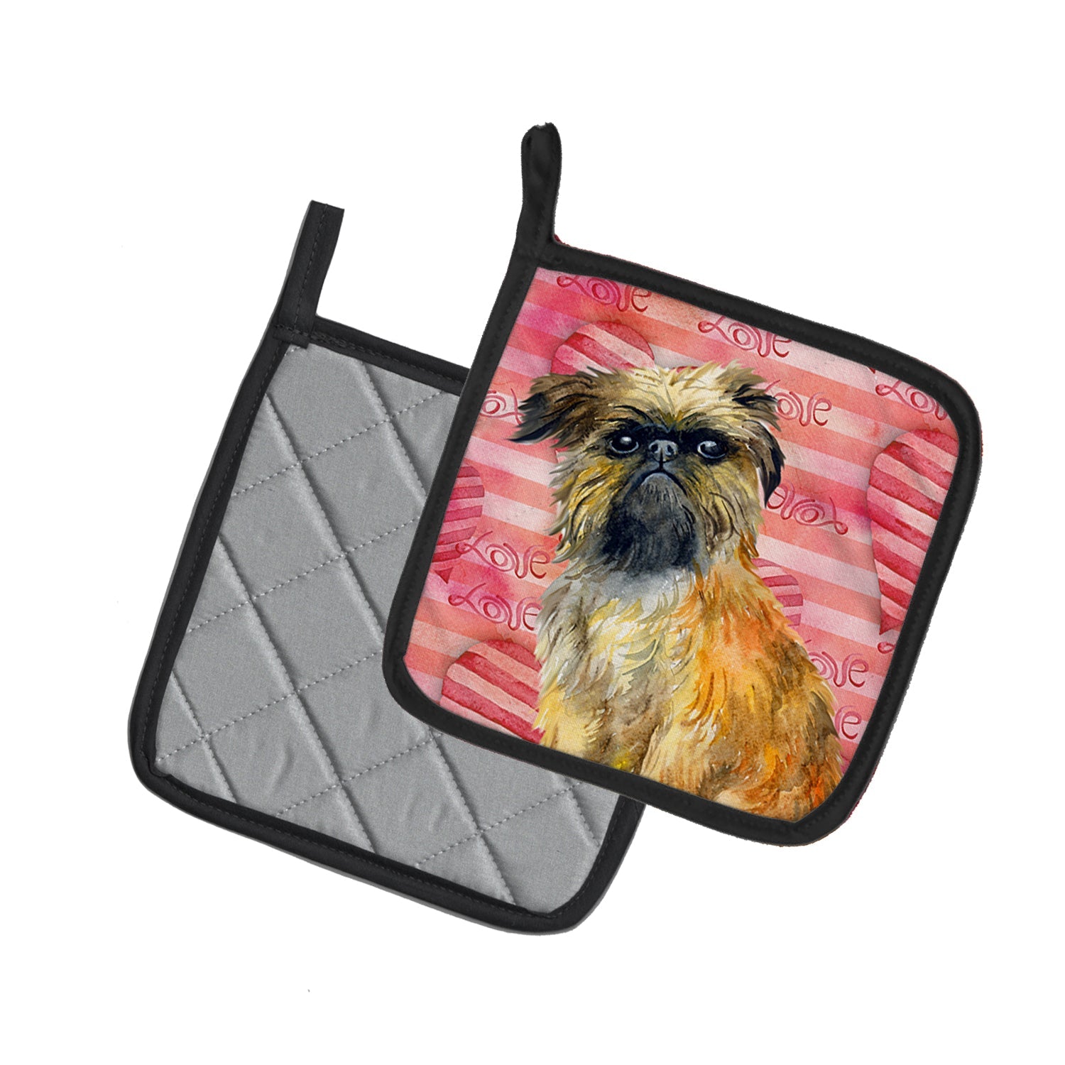 Brussels Griffon Love Pot Holder Set of 2 Heat Resistant Quilted Hot Pads 7.5 x 7.5 Inch, Insulated Kitchen Trivets for Cooking & Baking