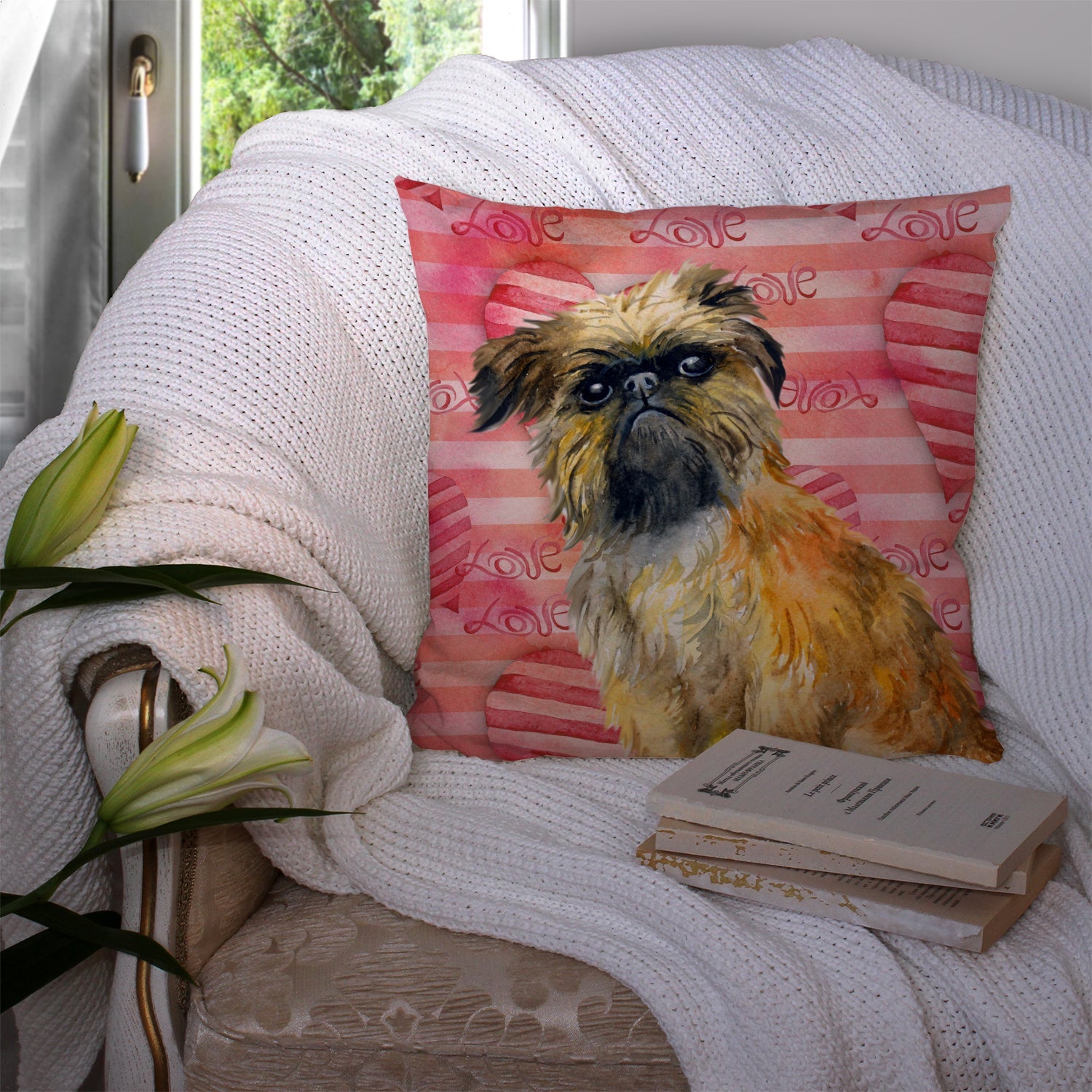 Brussels Griffon Love Decorative Throw Pillow 14x14 Indoor Outdoor Accent Cushion, Fabric Cover with Insert for Sofa, Bed, Porch & Living Room
