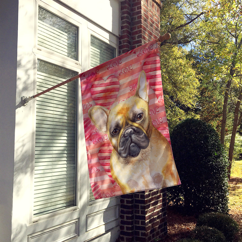 French Bulldog Love House Flag 28x40 Porch Sleeve Pole Decorative Outside Yard Banner Artwork Wall Hanging, Polyester