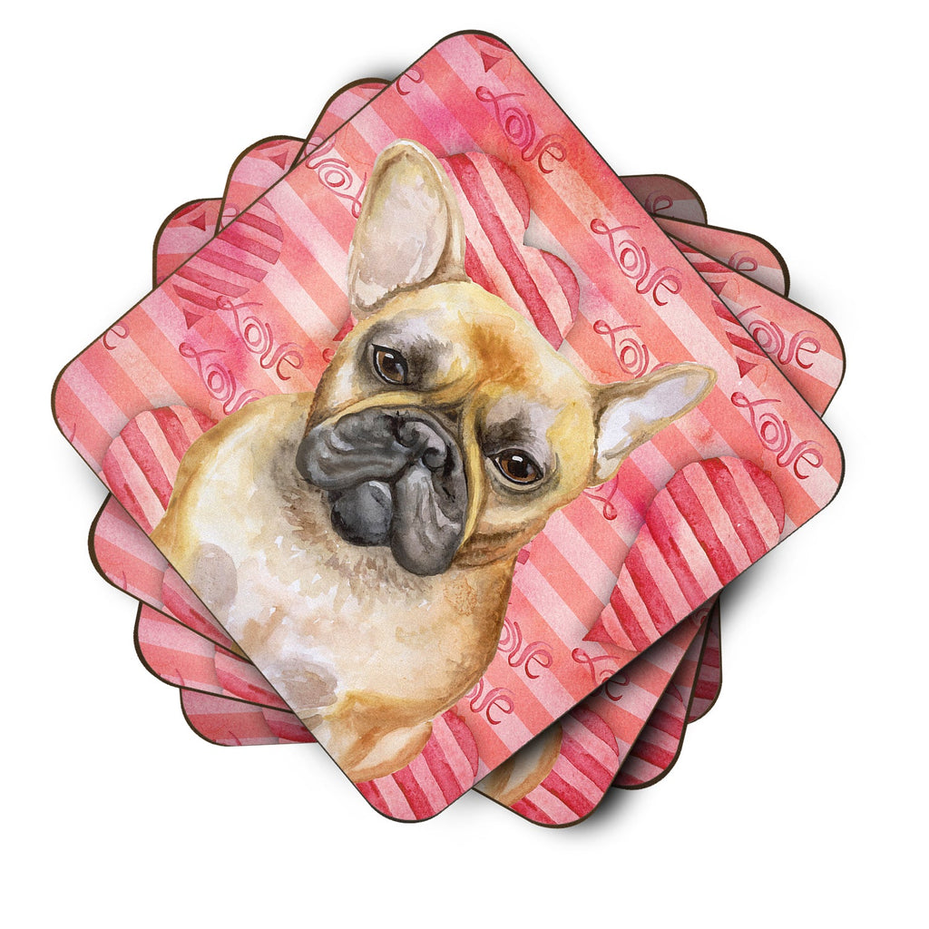 French Bulldog Love Foam Coasters Set of 4 Cup Coasters for Indoor Outdoor, Tabletop Protection, Anti Slip, Mouse pad Material