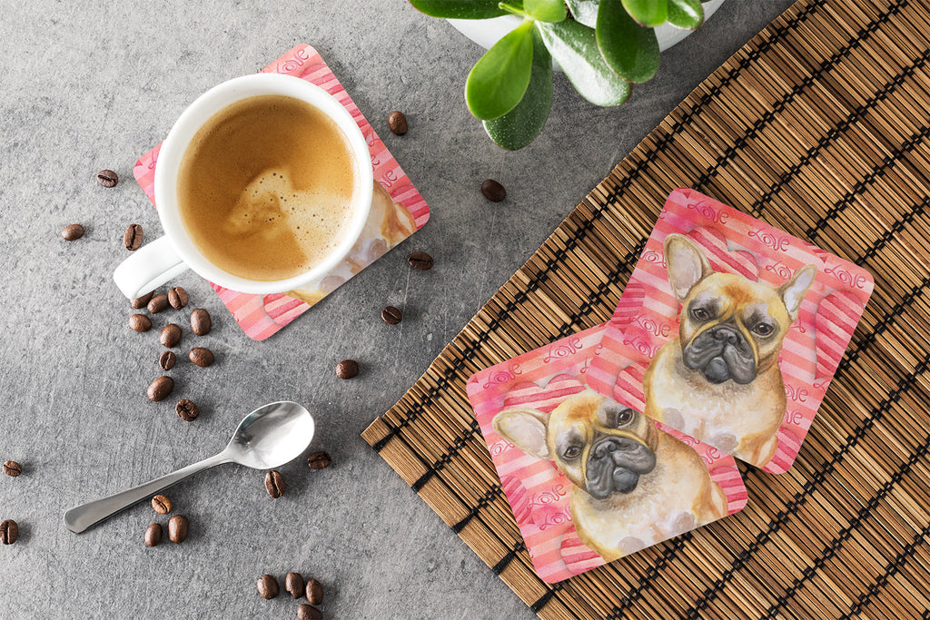 French Bulldog Love Foam Coasters Set of 4 Cup Coasters for Indoor Outdoor, Tabletop Protection, Anti Slip, Mouse pad Material
