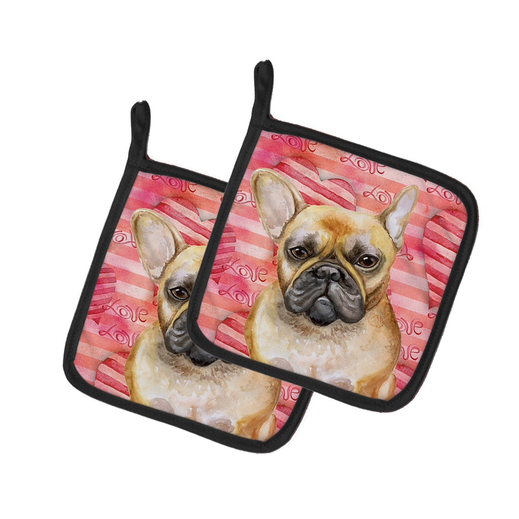French Bulldog Love Pot Holder Set of 2 Heat Resistant Quilted Hot Pads 7.5 x 7.5 Inch, Insulated Kitchen Trivets for Cooking & Baking