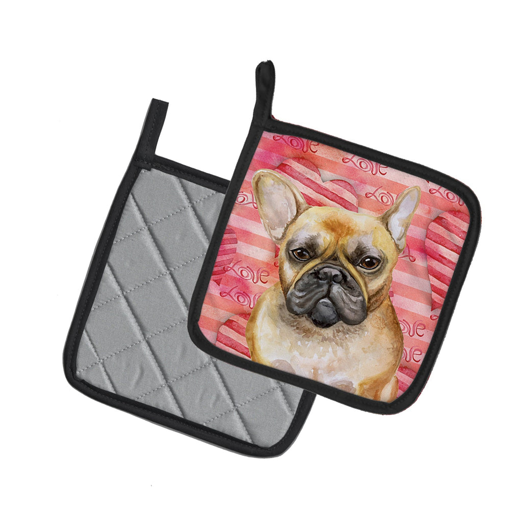 French Bulldog Love Pot Holder Set of 2 Heat Resistant Quilted Hot Pads 7.5 x 7.5 Inch, Insulated Kitchen Trivets for Cooking & Baking