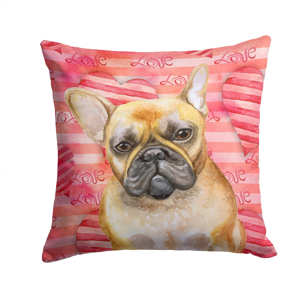 French Bulldog Love Decorative Throw Pillow 14x14 Indoor Outdoor Accent Cushion, Fabric Cover with Insert for Sofa, Bed, Porch & Living Room