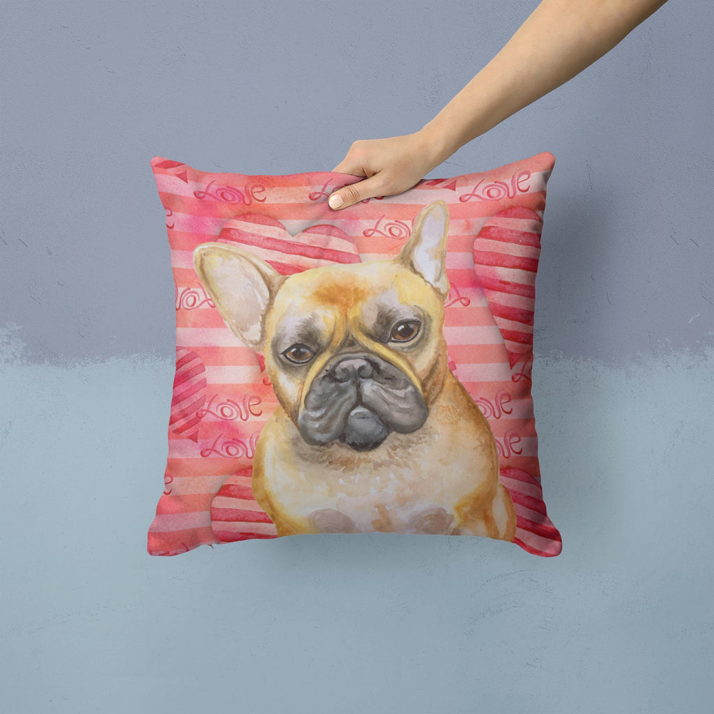 French Bulldog Love Decorative Throw Pillow 14x14 Indoor Outdoor Accent Cushion, Fabric Cover with Insert for Sofa, Bed, Porch & Living Room