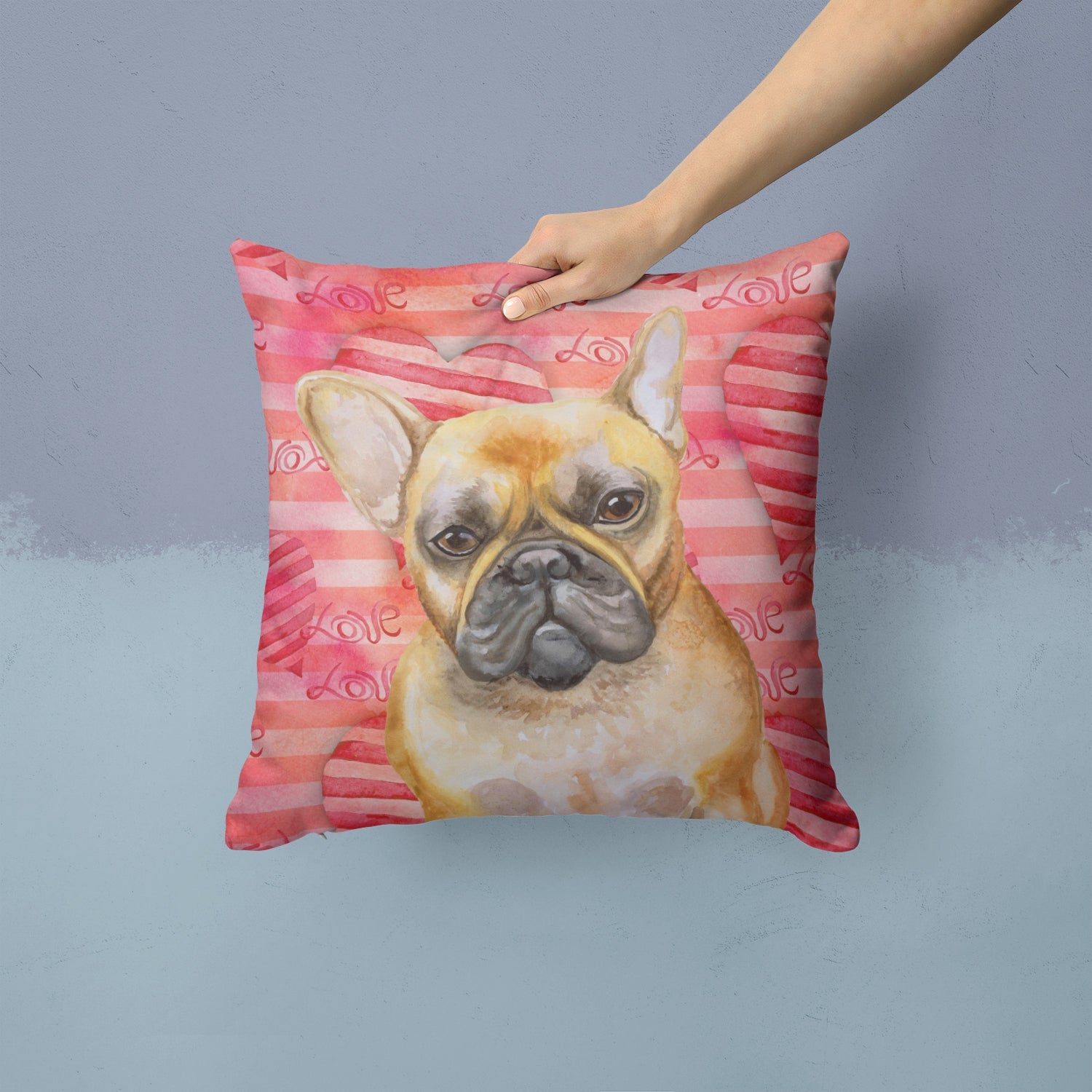 French Bulldog Love Decorative Throw Pillow 14x14 Indoor Outdoor Accent Cushion, Fabric Cover with Insert for Sofa, Bed, Porch & Living Room