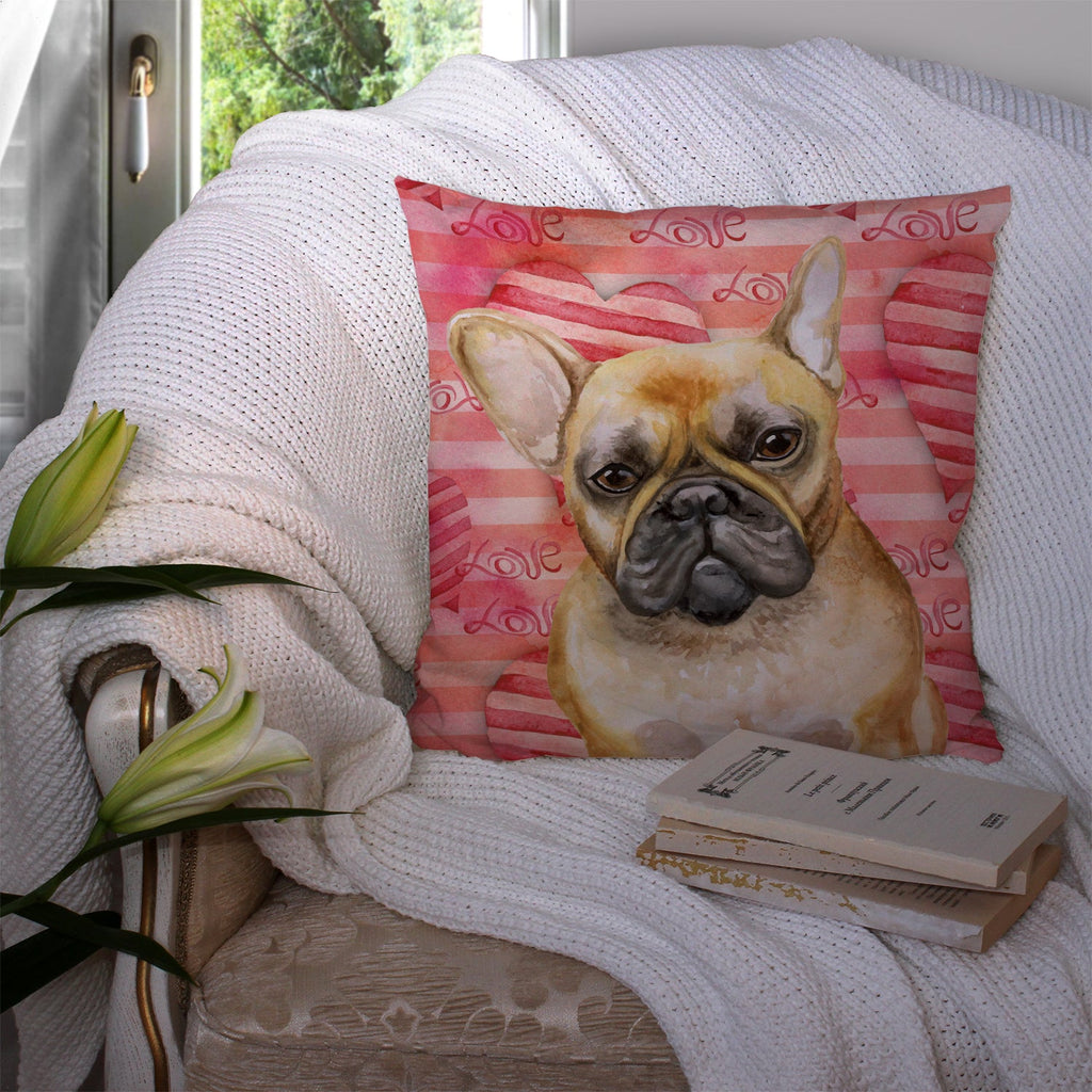 French Bulldog Love Decorative Throw Pillow 14x14 Indoor Outdoor Accent Cushion, Fabric Cover with Insert for Sofa, Bed, Porch & Living Room
