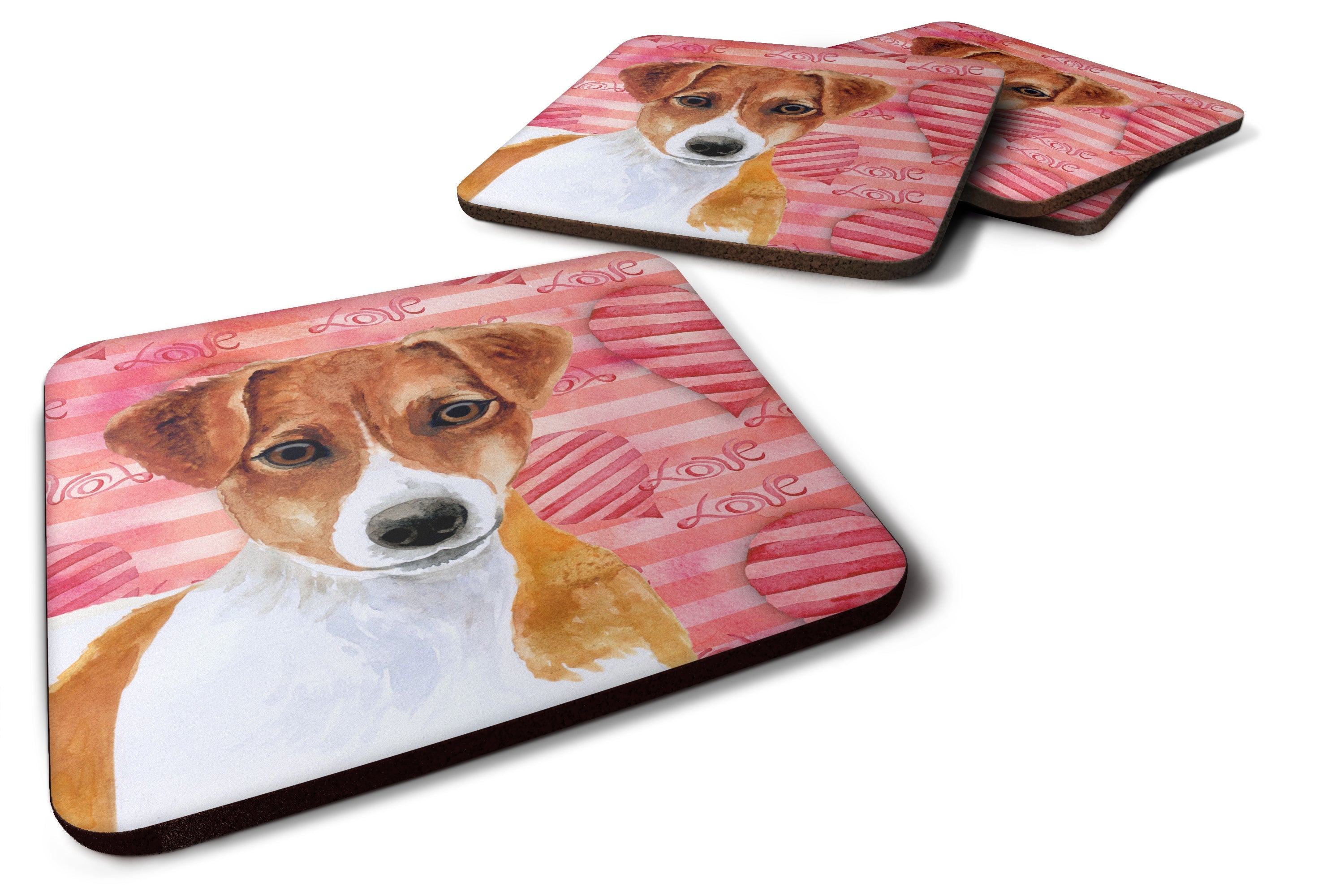 Jack Russell Terrier Love Foam Coasters Set of 4 Cup Coasters for Indoor Outdoor, Tabletop Protection, Anti Slip, Mouse pad Material