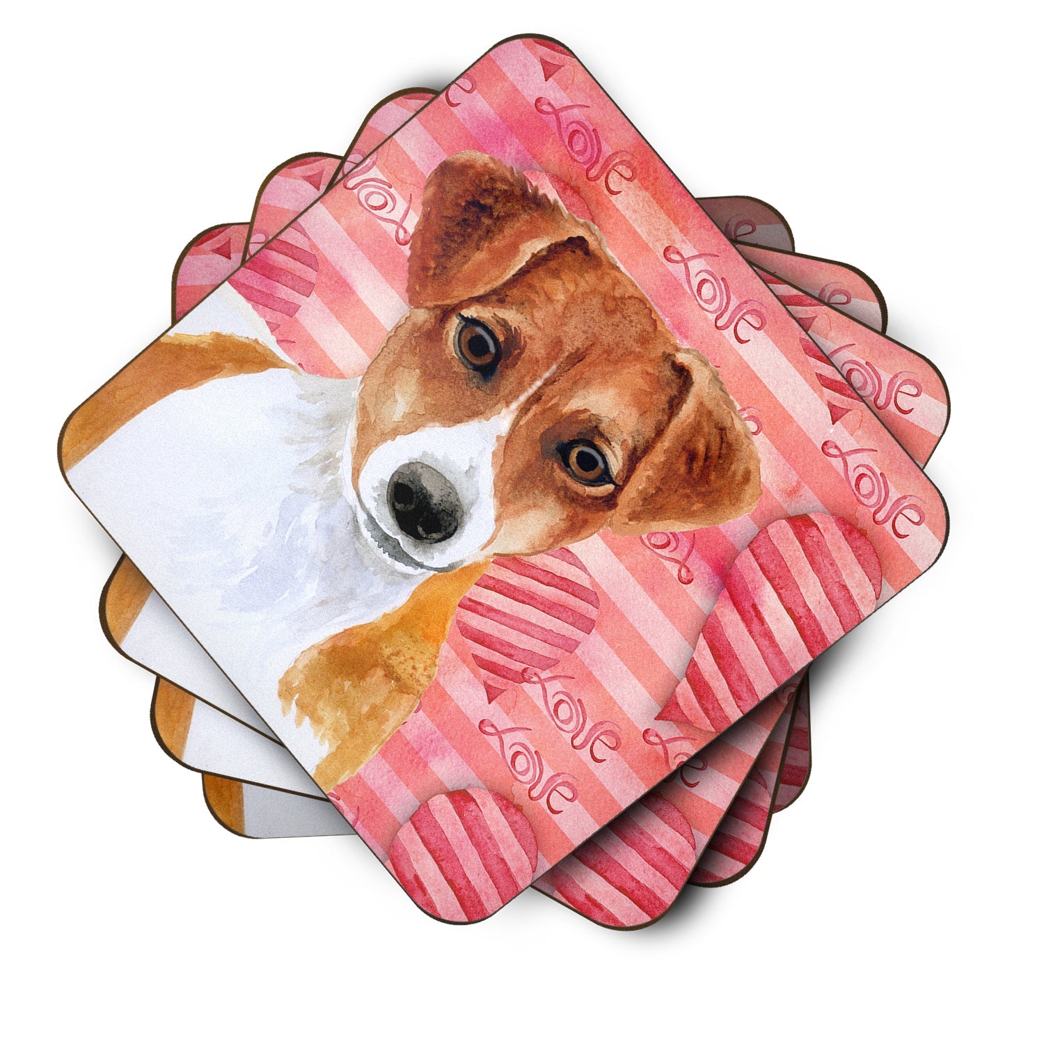 Jack Russell Terrier Love Foam Coasters Set of 4 Cup Coasters for Indoor Outdoor, Tabletop Protection, Anti Slip, Mouse pad Material