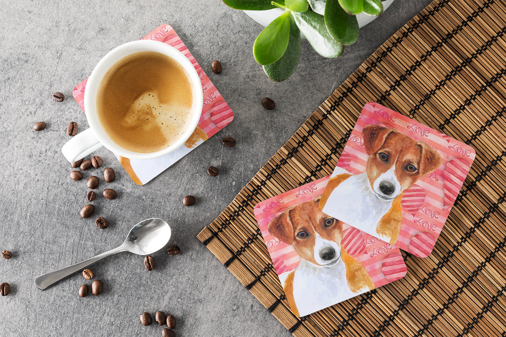 Jack Russell Terrier Love Foam Coasters Set of 4 Cup Coasters for Indoor Outdoor, Tabletop Protection, Anti Slip, Mouse pad Material