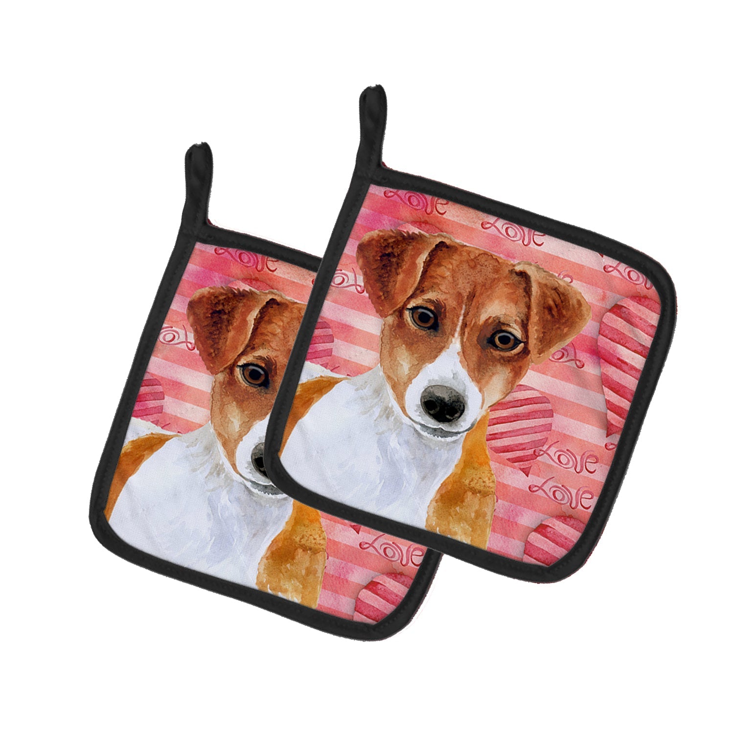Jack Russell Terrier Love Pot Holder Set of 2 Heat Resistant Quilted Hot Pads 7.5 x 7.5 Inch, Insulated Kitchen Trivets for Cooking & Baking