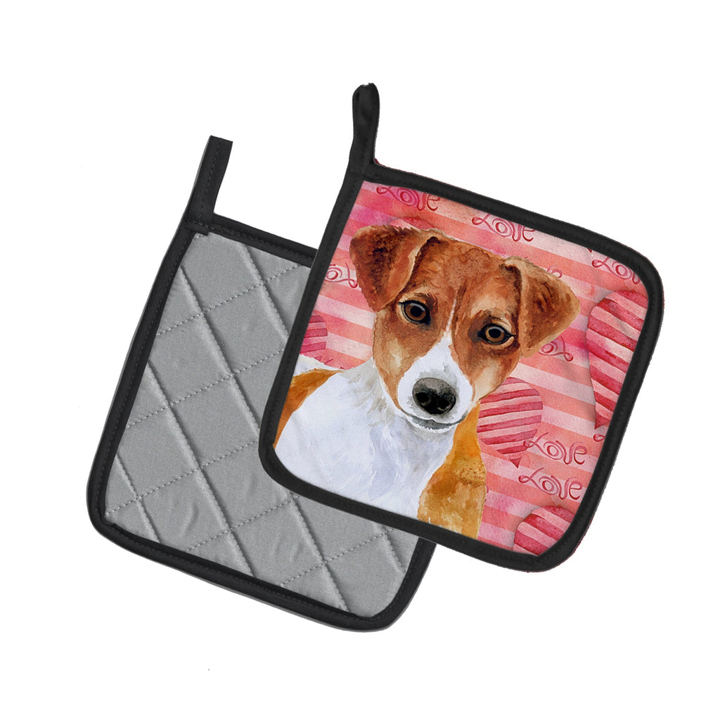 Jack Russell Terrier Love Pot Holder Set of 2 Heat Resistant Quilted Hot Pads 7.5 x 7.5 Inch, Insulated Kitchen Trivets for Cooking & Baking