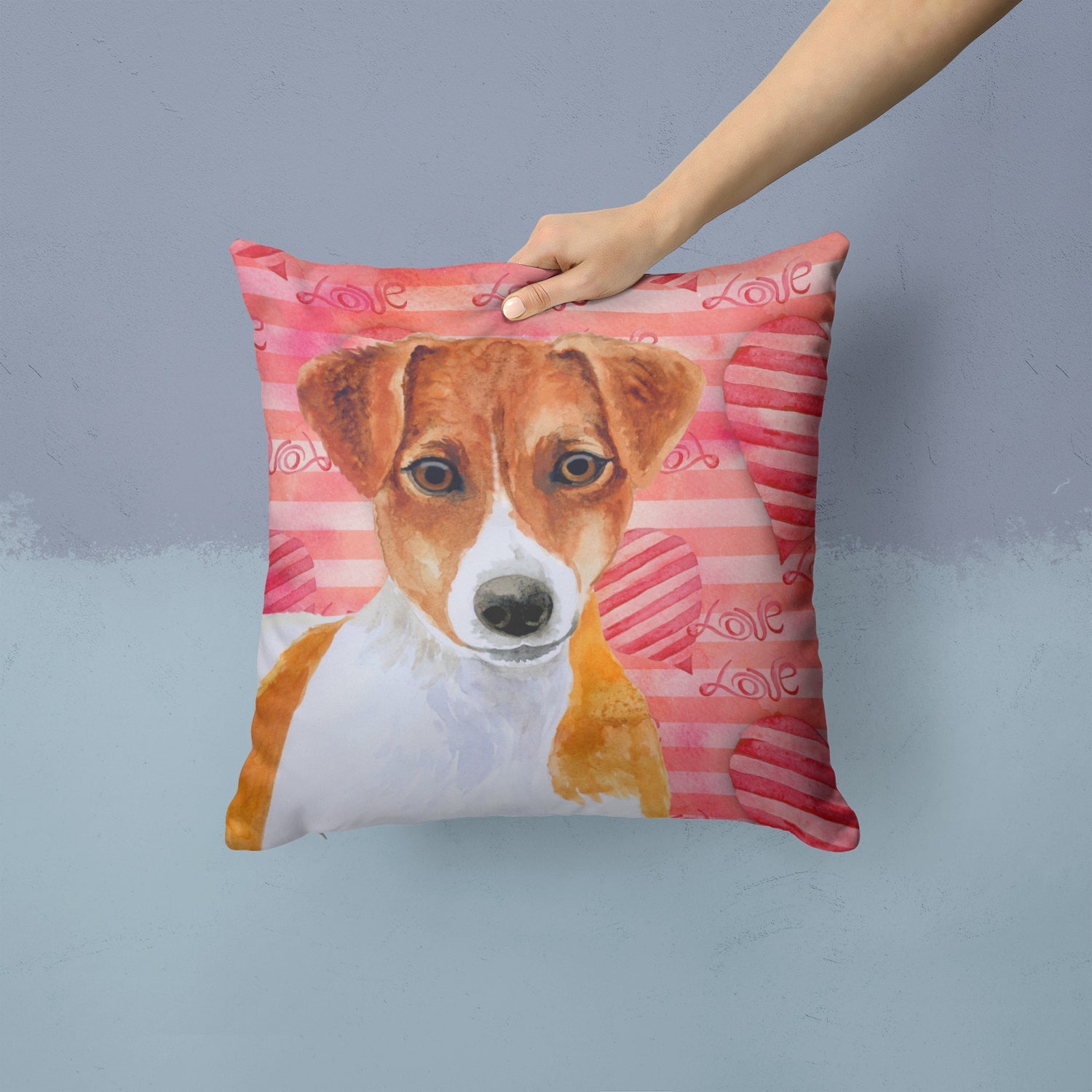 Jack Russell Terrier Love Decorative Throw Pillow 14x14 Indoor Outdoor Accent Cushion, Fabric Cover with Insert for Sofa, Bed, Porch & Living Room