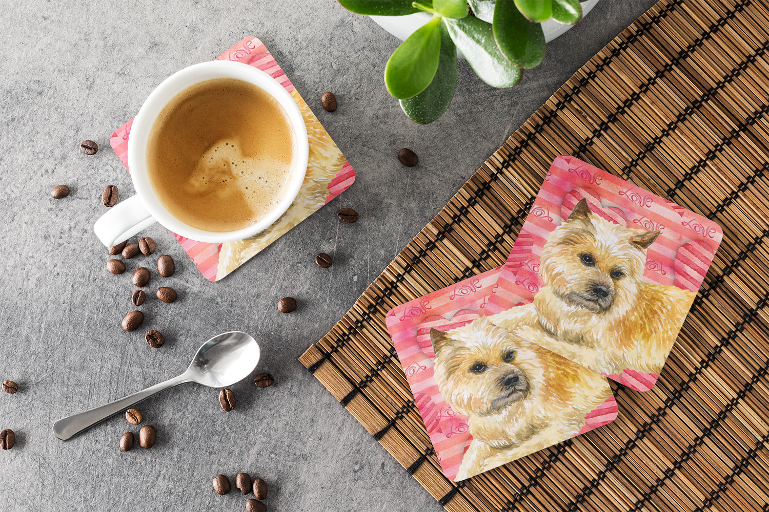 Cairn Terrier Love Foam Coasters Set of 4 Cup Coasters for Indoor Outdoor, Tabletop Protection, Anti Slip, Mouse pad Material