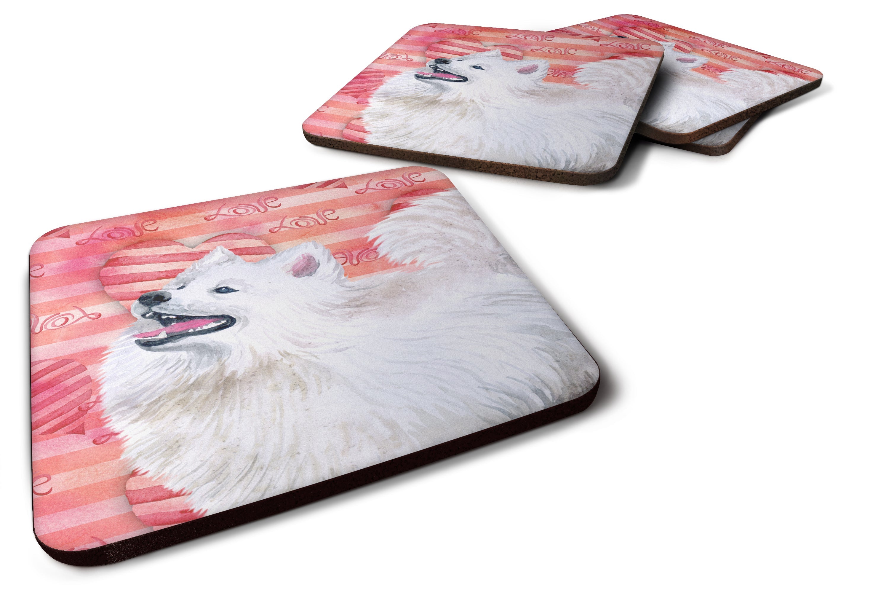 Samoyed Love Foam Coasters Set of 4 Cup Coasters for Indoor Outdoor, Tabletop Protection, Anti Slip, Mouse pad Material