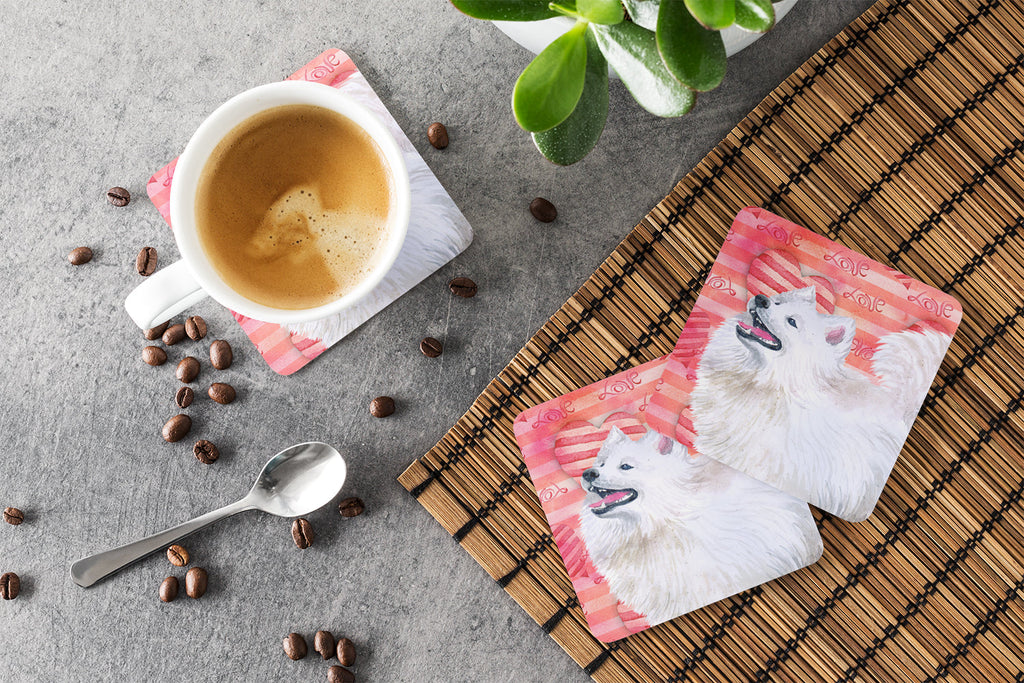 Samoyed Love Foam Coasters Set of 4 Cup Coasters for Indoor Outdoor, Tabletop Protection, Anti Slip, Mouse pad Material