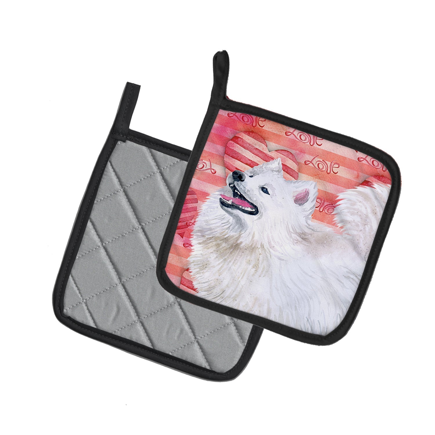 Samoyed Love Pot Holder Set of 2 Heat Resistant Quilted Hot Pads 7.5 x 7.5 Inch, Insulated Kitchen Trivets for Cooking & Baking