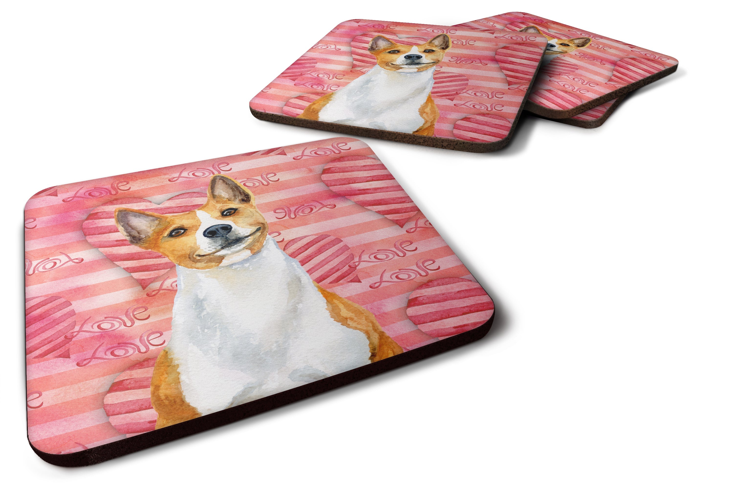 Basenji Love Foam Coasters Set of 4 Cup Coasters for Indoor Outdoor, Tabletop Protection, Anti Slip, Mouse pad Material