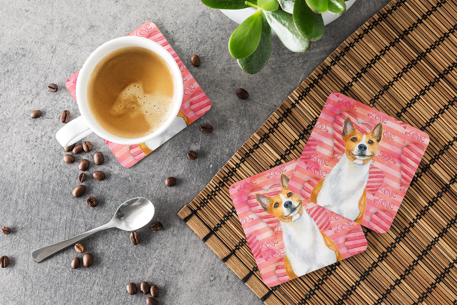 Basenji Love Foam Coasters Set of 4 Cup Coasters for Indoor Outdoor, Tabletop Protection, Anti Slip, Mouse pad Material