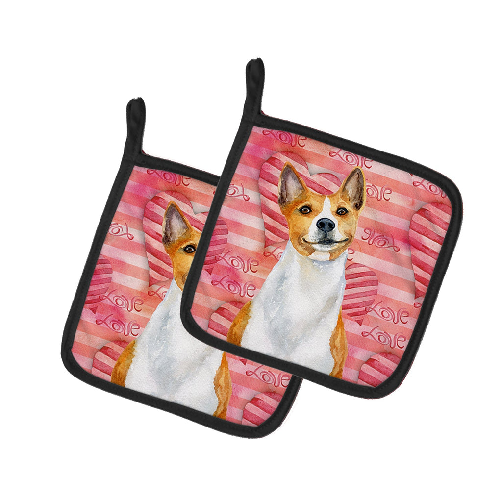 Basenji Love Pot Holder Set of 2 Heat Resistant Quilted Hot Pads 7.5 x 7.5 Inch, Insulated Kitchen Trivets for Cooking & Baking