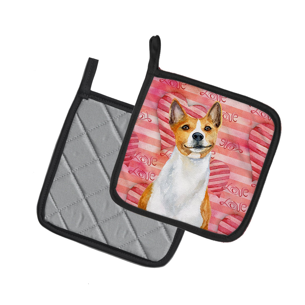 Basenji Love Pot Holder Set of 2 Heat Resistant Quilted Hot Pads 7.5 x 7.5 Inch, Insulated Kitchen Trivets for Cooking & Baking
