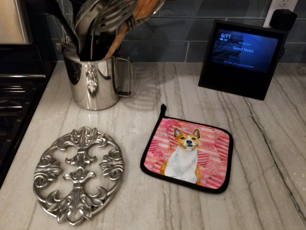 Basenji Love Pot Holder Set of 2 Heat Resistant Quilted Hot Pads 7.5 x 7.5 Inch, Insulated Kitchen Trivets for Cooking & Baking