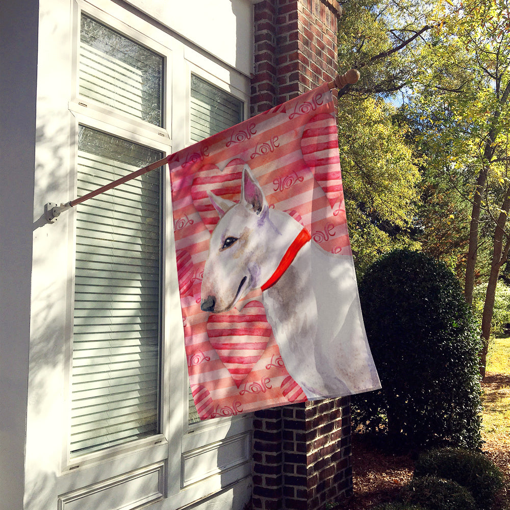 Bull Terrier Love House Flag 28x40 Porch Sleeve Pole Decorative Outside Yard Banner Artwork Wall Hanging, Polyester