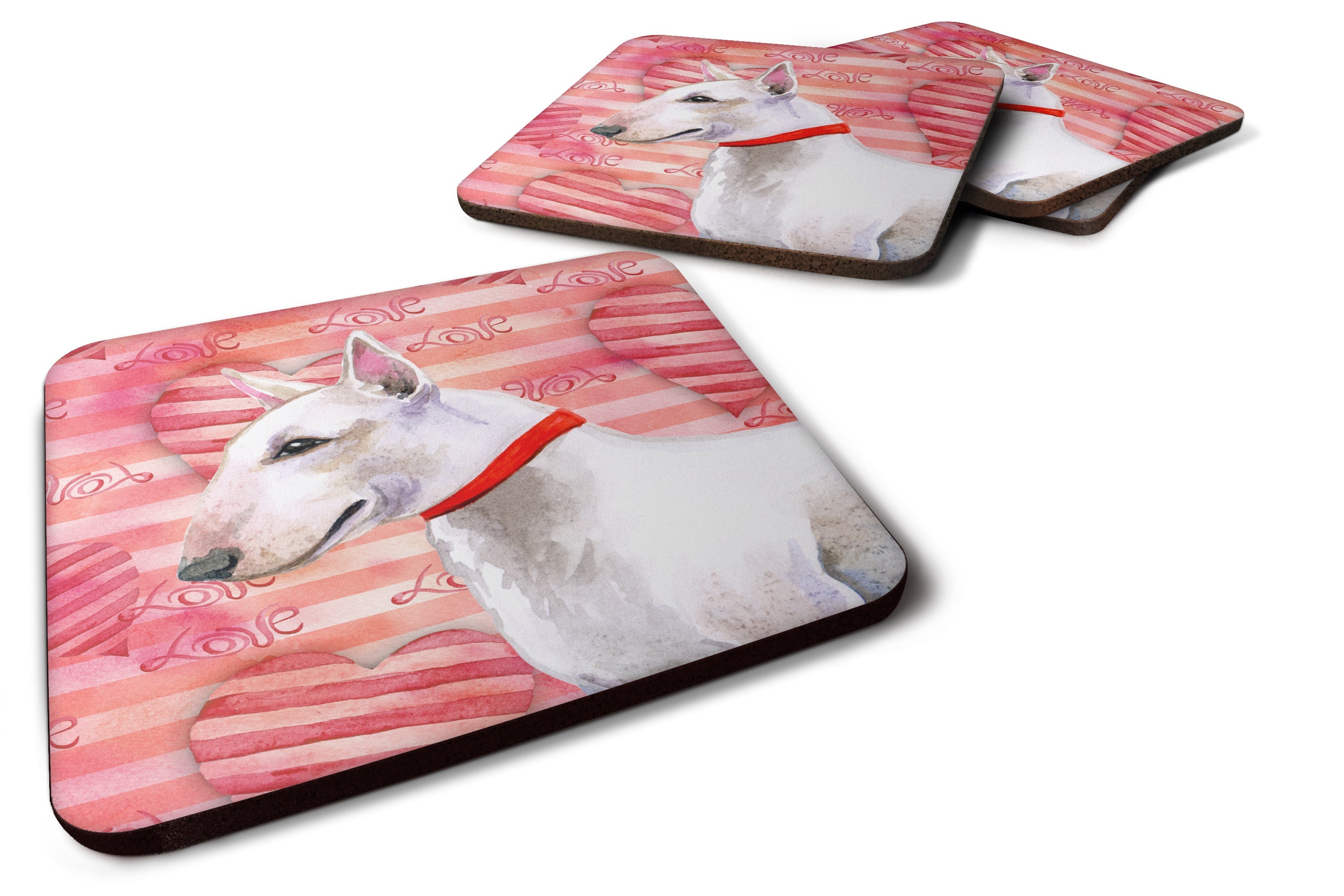 Bull Terrier Love Foam Coasters Set of 4 Cup Coasters for Indoor Outdoor, Tabletop Protection, Anti Slip, Mouse pad Material