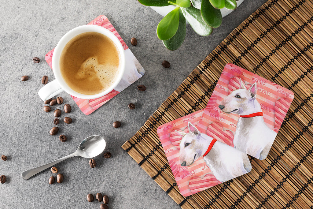 Bull Terrier Love Foam Coasters Set of 4 Cup Coasters for Indoor Outdoor, Tabletop Protection, Anti Slip, Mouse pad Material