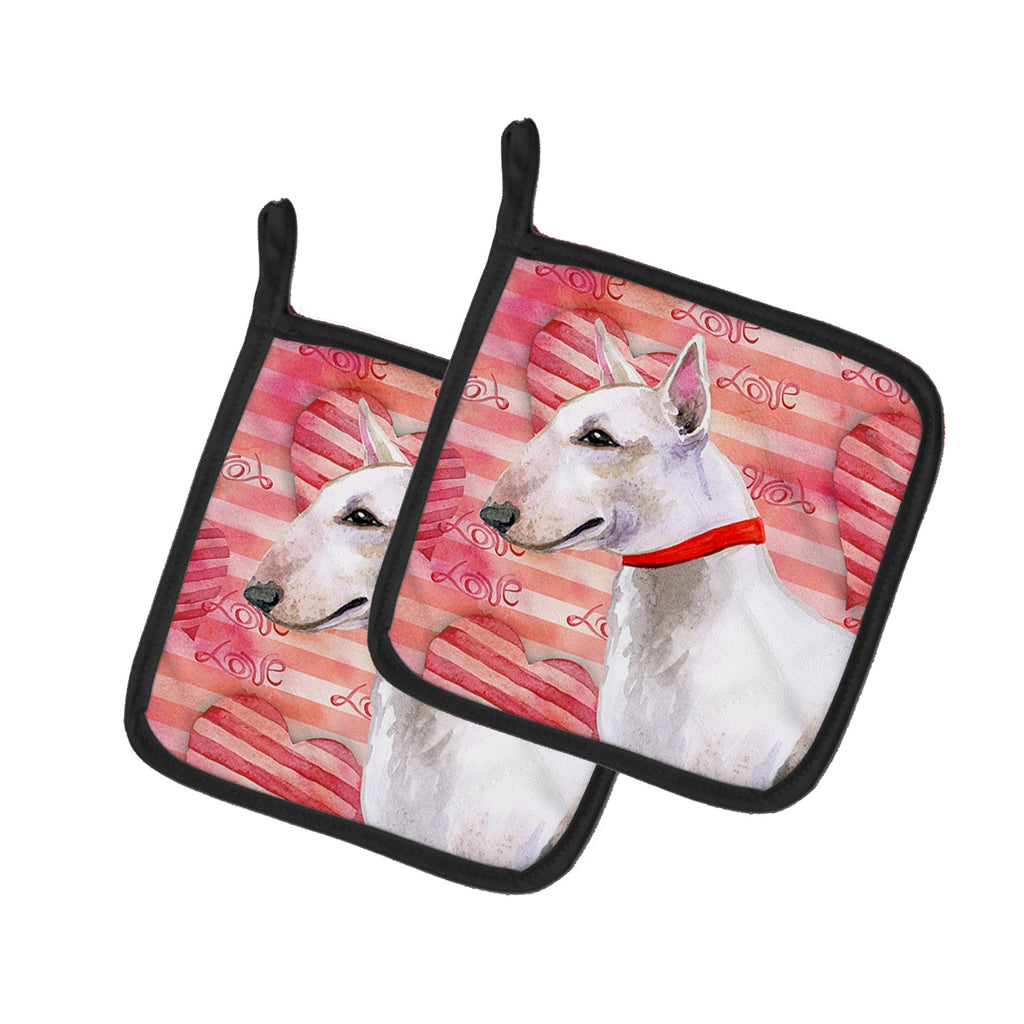 Bull Terrier Love Pot Holder Set of 2 Heat Resistant Quilted Hot Pads 7.5 x 7.5 Inch, Insulated Kitchen Trivets for Cooking & Baking