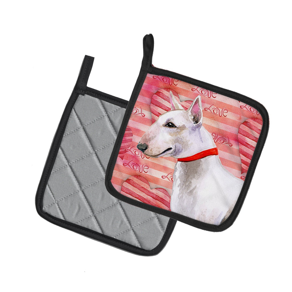 Bull Terrier Love Pot Holder Set of 2 Heat Resistant Quilted Hot Pads 7.5 x 7.5 Inch, Insulated Kitchen Trivets for Cooking & Baking