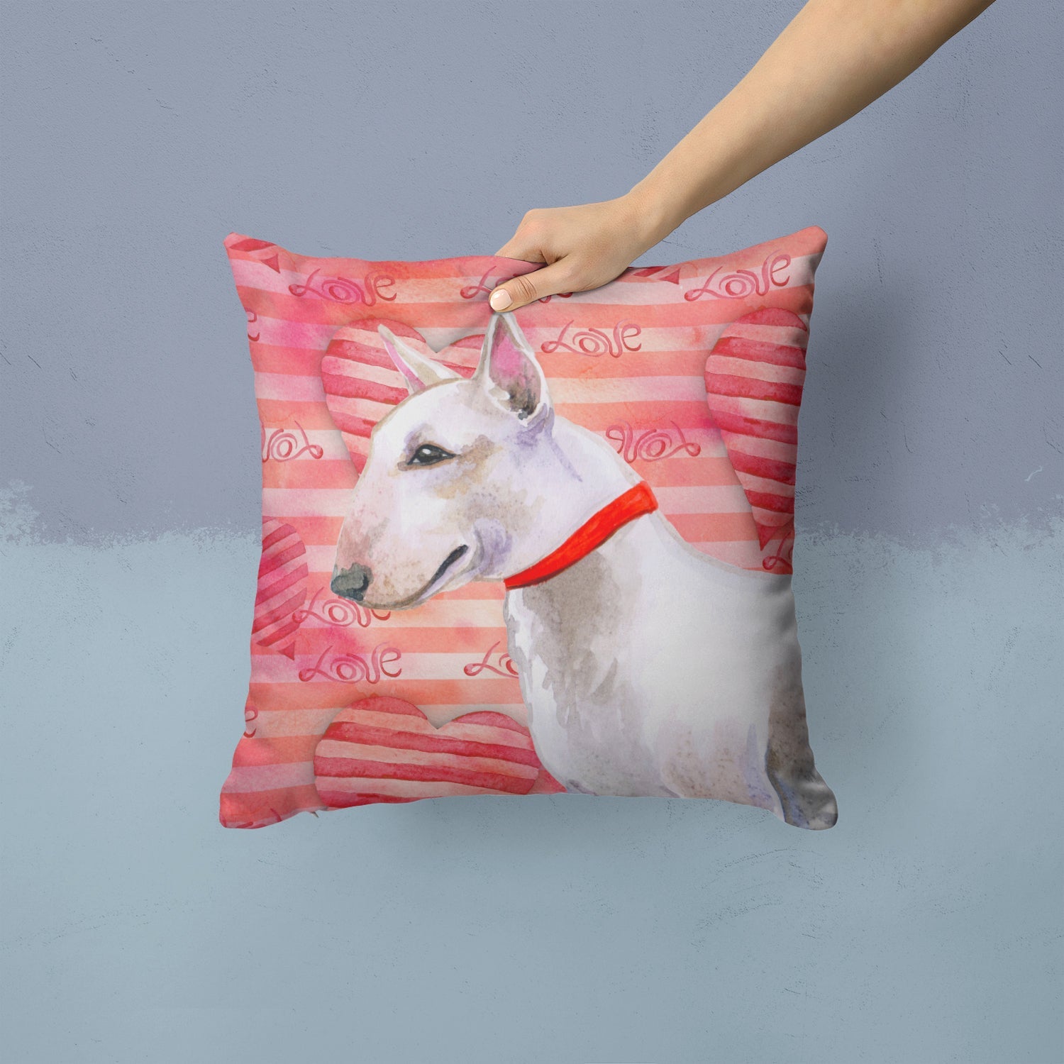 Bull Terrier Love Decorative Throw Pillow 14x14 Indoor Outdoor Accent Cushion, Fabric Cover with Insert for Sofa, Bed, Porch & Living Room