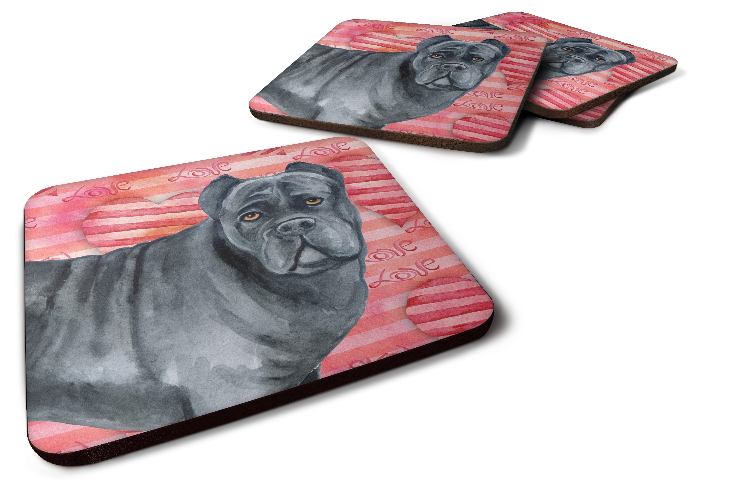 Cane Corso Love Foam Coasters Set of 4 Cup Coasters for Indoor Outdoor, Tabletop Protection, Anti Slip, Mouse pad Material