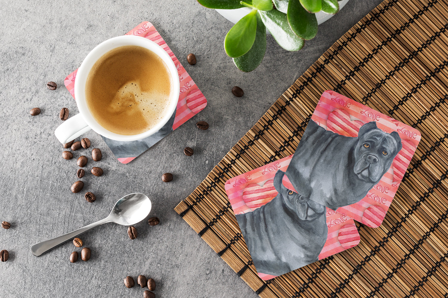 Cane Corso Love Foam Coasters Set of 4 Cup Coasters for Indoor Outdoor, Tabletop Protection, Anti Slip, Mouse pad Material