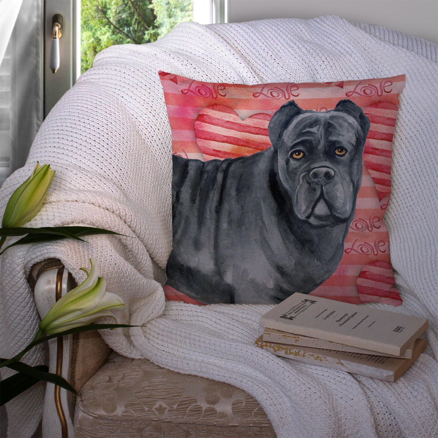 Cane Corso Love Decorative Throw Pillow 14x14 Indoor Outdoor Accent Cushion, Fabric Cover with Insert for Sofa, Bed, Porch & Living Room
