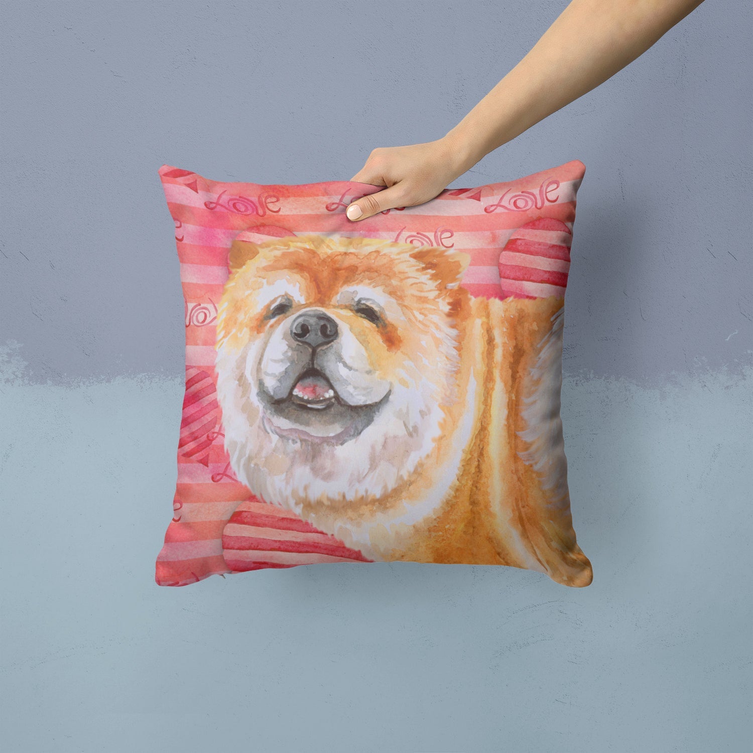 Chow Chow Love Decorative Throw Pillow 14x14 Indoor Outdoor Accent Cushion, Fabric Cover with Insert for Sofa, Bed, Porch & Living Room