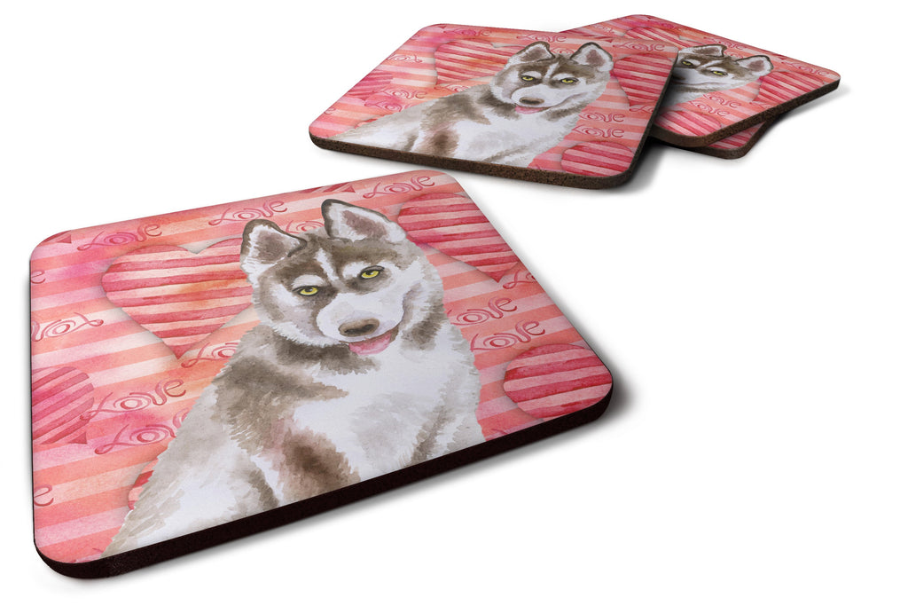 Siberian Husky Grey Love Foam Coasters Set of 4 Cup Coasters for Indoor Outdoor, Tabletop Protection, Anti Slip, Mouse pad Material