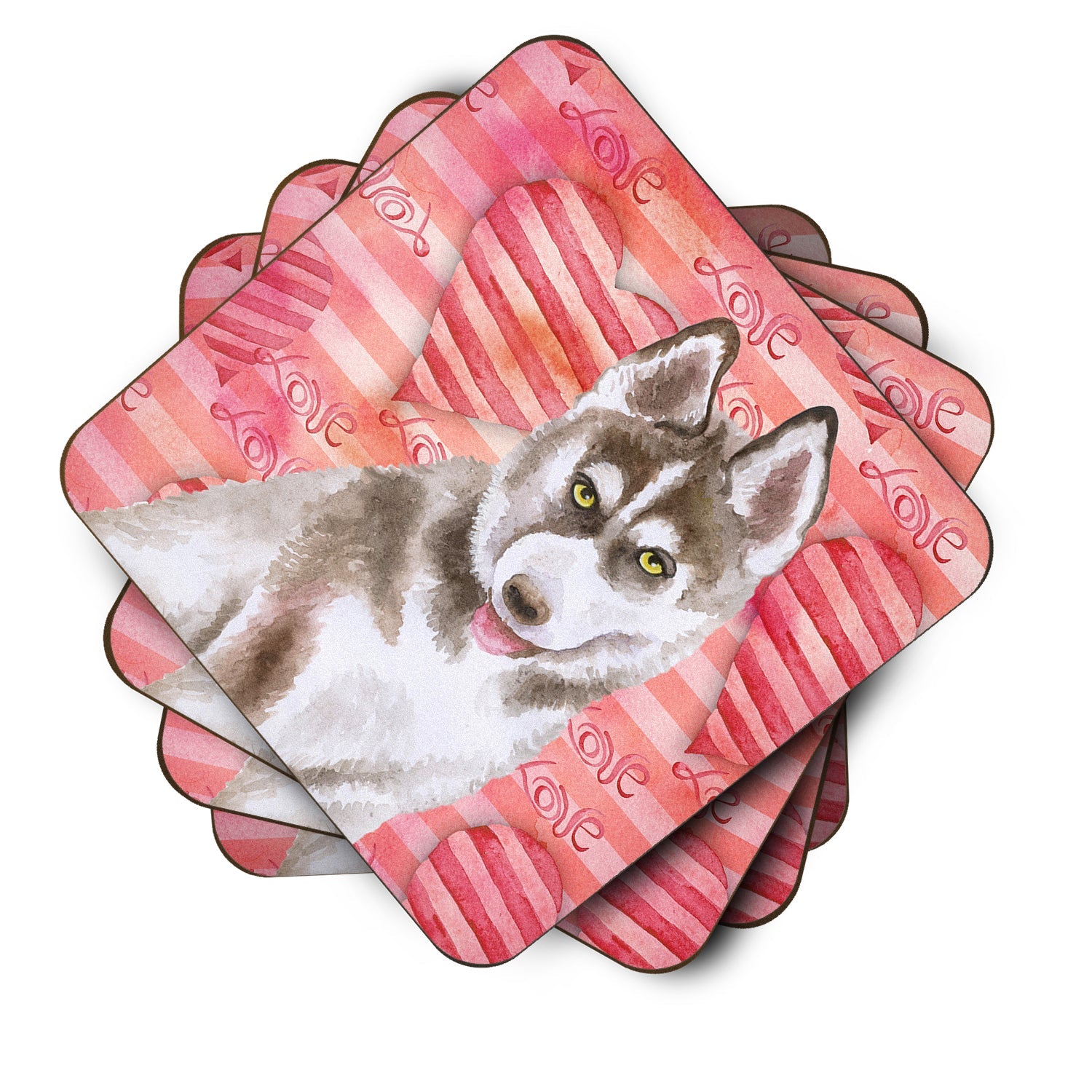 Siberian Husky Grey Love Foam Coasters Set of 4 Cup Coasters for Indoor Outdoor, Tabletop Protection, Anti Slip, Mouse pad Material