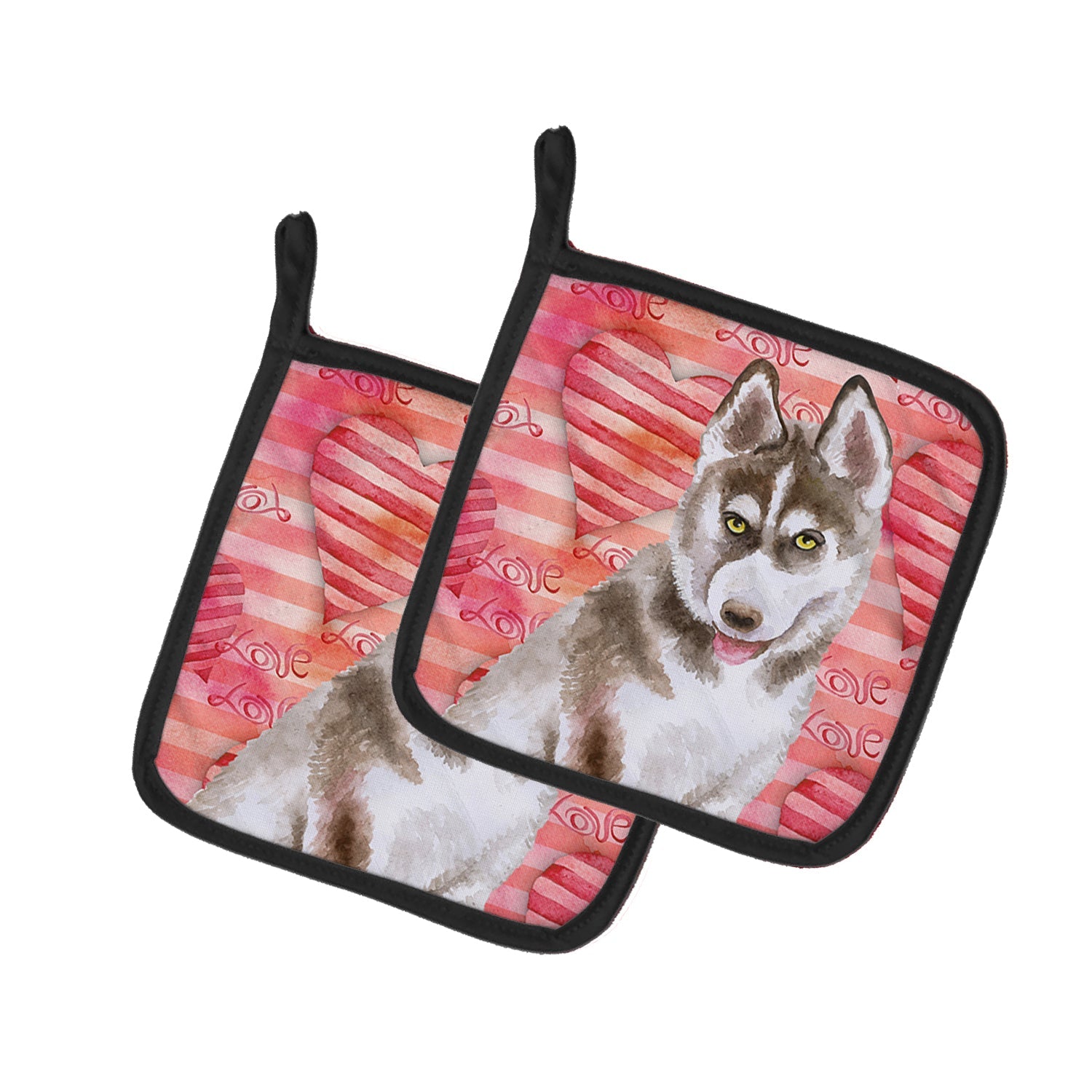 Siberian Husky Grey Love Pot Holder Set of 2 Heat Resistant Quilted Hot Pads 7.5 x 7.5 Inch, Insulated Kitchen Trivets for Cooking & Baking
