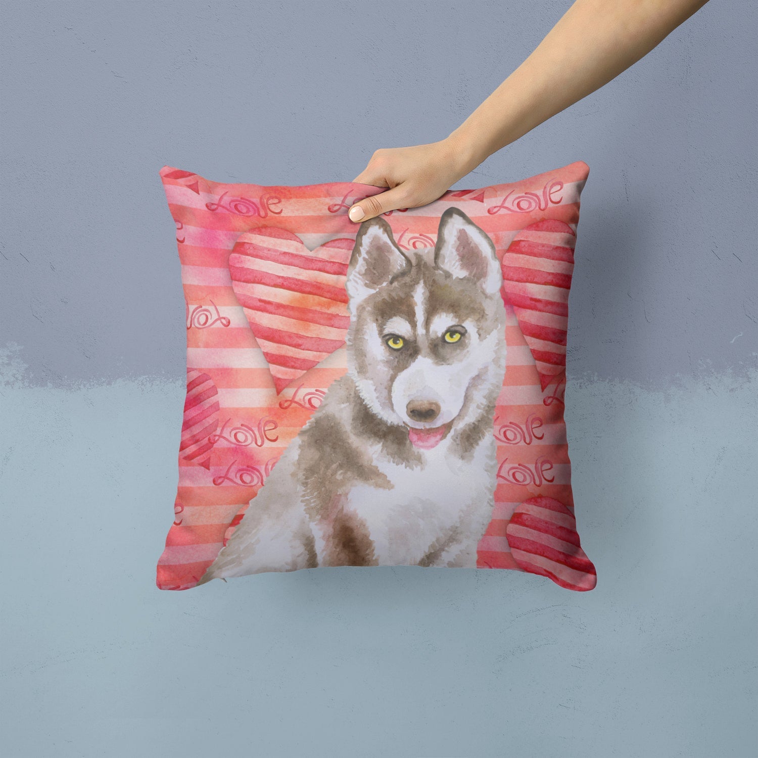 Siberian Husky Grey Love Decorative Throw Pillow 14x14 Indoor Outdoor Accent Cushion, Fabric Cover with Insert for Sofa, Bed, Porch & Living Room