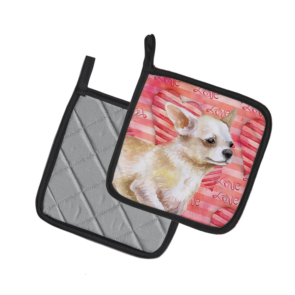 Chihuahua Leg up Love Pot Holder Set of 2 Heat Resistant Quilted Hot Pads 7.5 x 7.5 Inch, Insulated Kitchen Trivets for Cooking & Baking