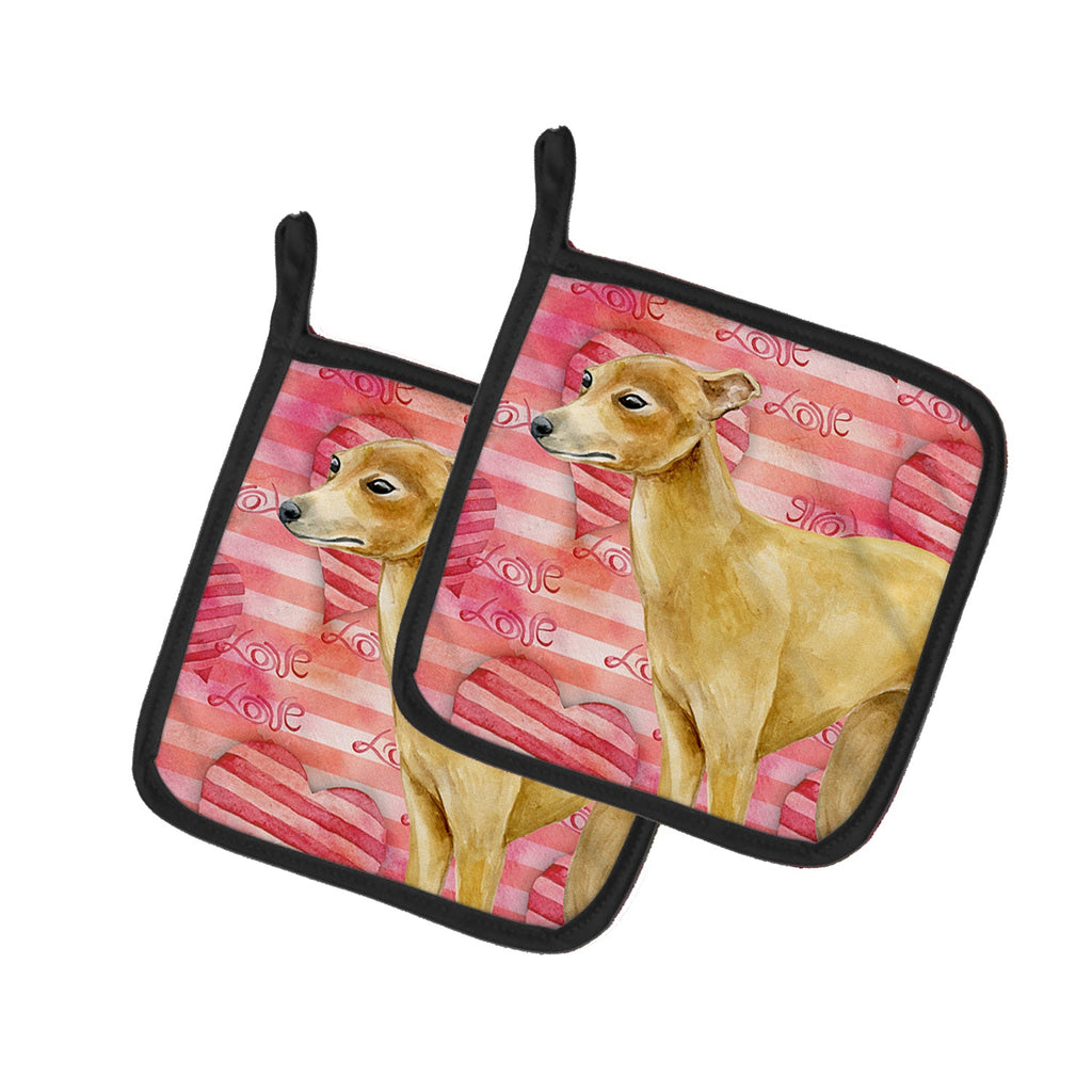 Italian Greyhound Love Pot Holder Set of 2 Heat Resistant Quilted Hot Pads 7.5 x 7.5 Inch, Insulated Kitchen Trivets for Cooking & Baking