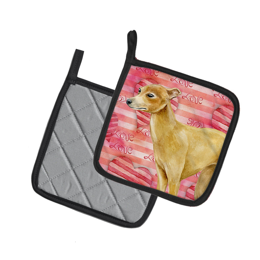 Italian Greyhound Love Pot Holder Set of 2 Heat Resistant Quilted Hot Pads 7.5 x 7.5 Inch, Insulated Kitchen Trivets for Cooking & Baking