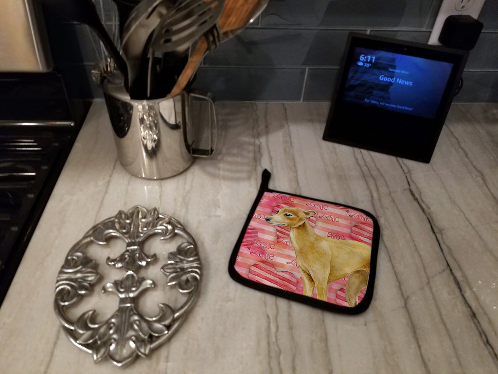 Italian Greyhound Love Pot Holder Set of 2 Heat Resistant Quilted Hot Pads 7.5 x 7.5 Inch, Insulated Kitchen Trivets for Cooking & Baking