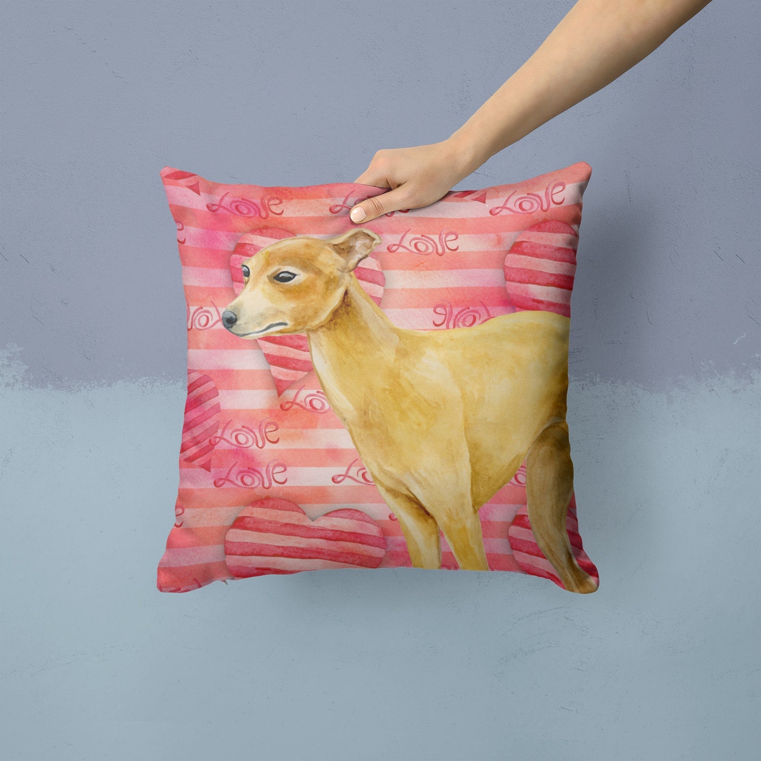 Italian Greyhound Love Decorative Throw Pillow 14x14 Indoor Outdoor Accent Cushion, Fabric Cover with Insert for Sofa, Bed, Porch & Living Room
