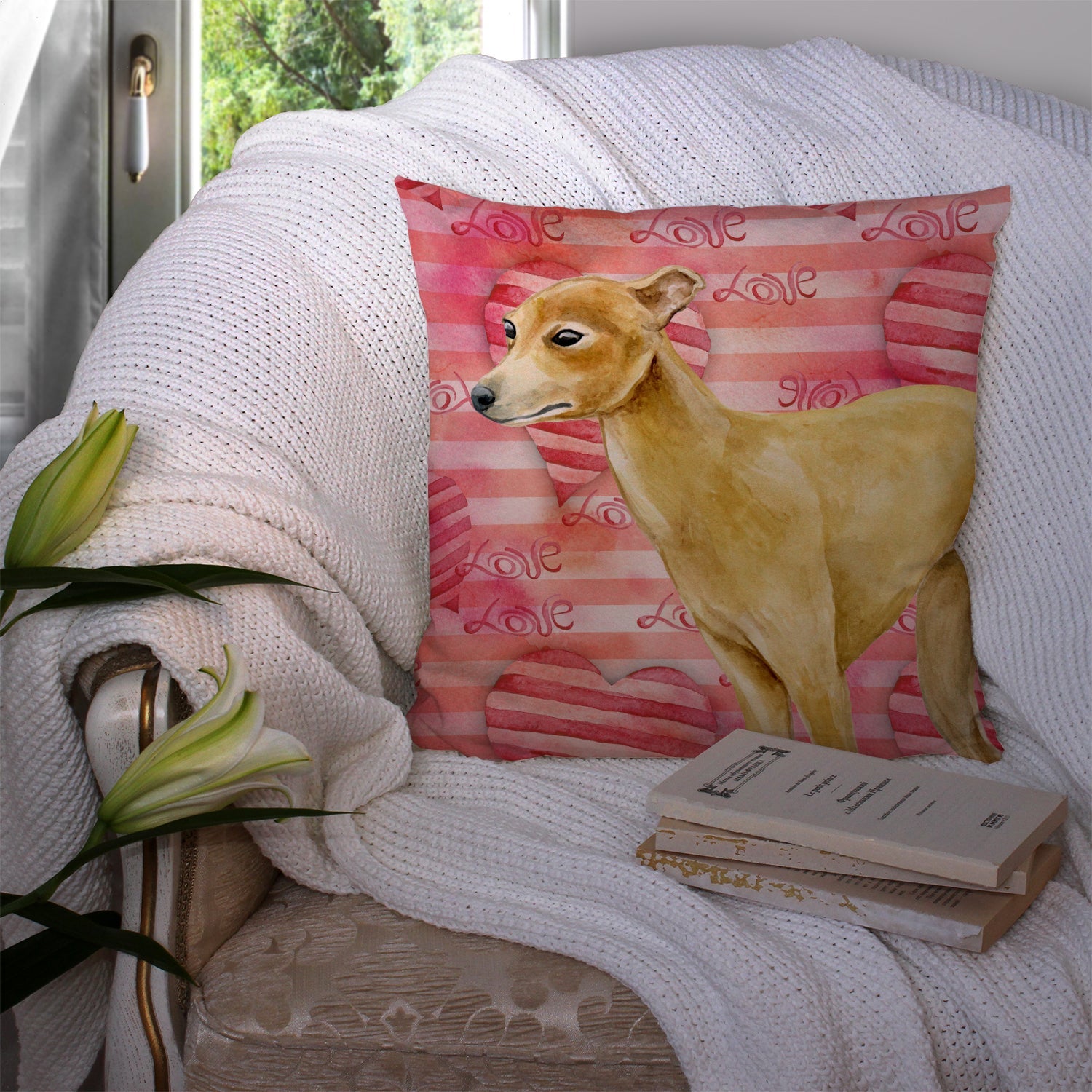 Italian Greyhound Love Decorative Throw Pillow 14x14 Indoor Outdoor Accent Cushion, Fabric Cover with Insert for Sofa, Bed, Porch & Living Room