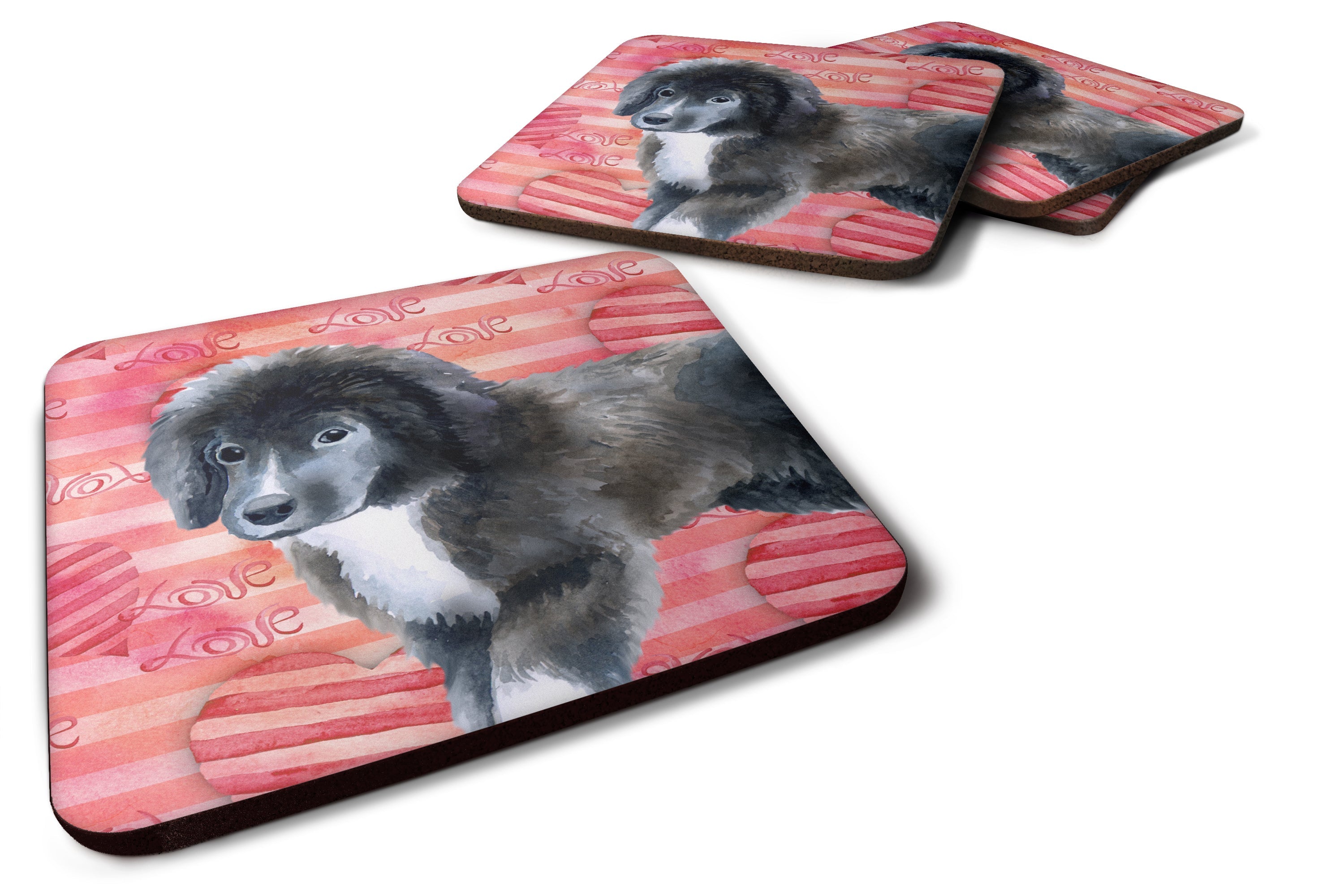 Newfoundland Puppy Love Foam Coasters Set of 4 Cup Coasters for Indoor Outdoor, Tabletop Protection, Anti Slip, Mouse pad Material